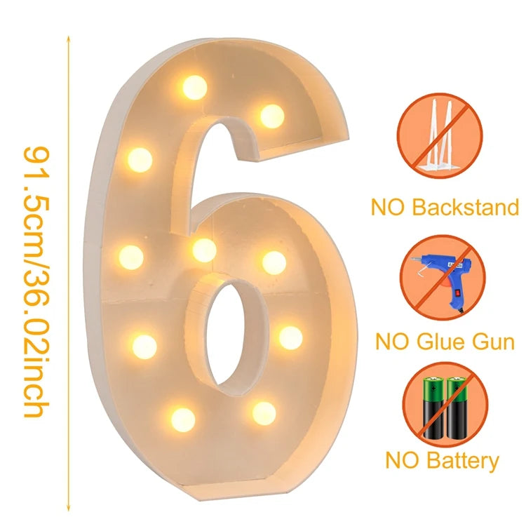 91.5cm Giant Number Balloon Mosaic Frame – Light-Up Marquee Box for Birthday Party Decoration