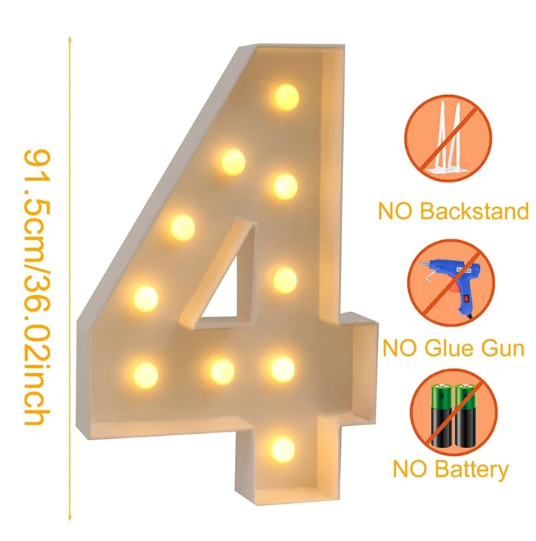 91.5cm Giant Number Balloon Mosaic Frame – Light-Up Marquee Box for Birthday Party Decoration