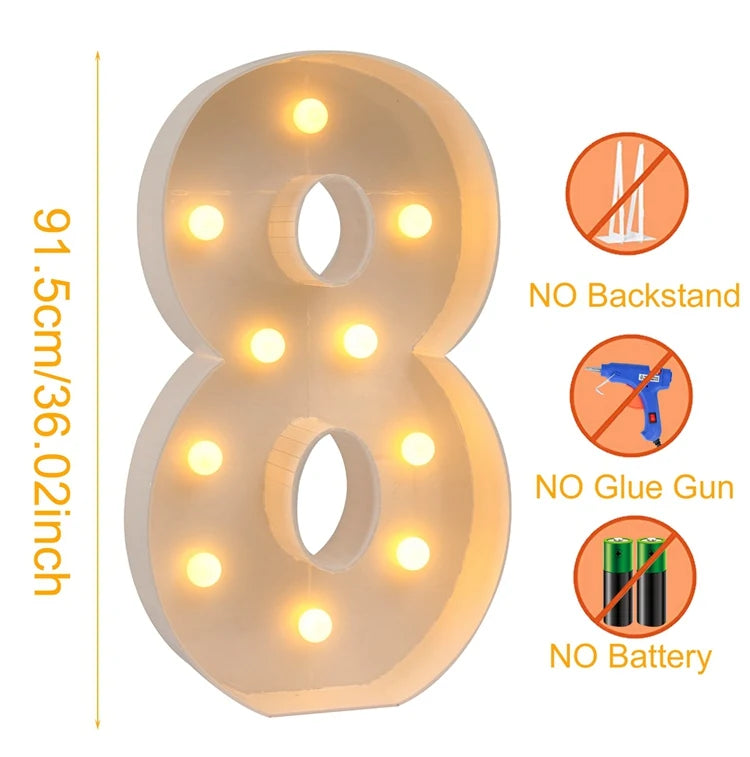 91.5cm Giant Number Balloon Mosaic Frame – Light-Up Marquee Box for Birthday Party Decoration