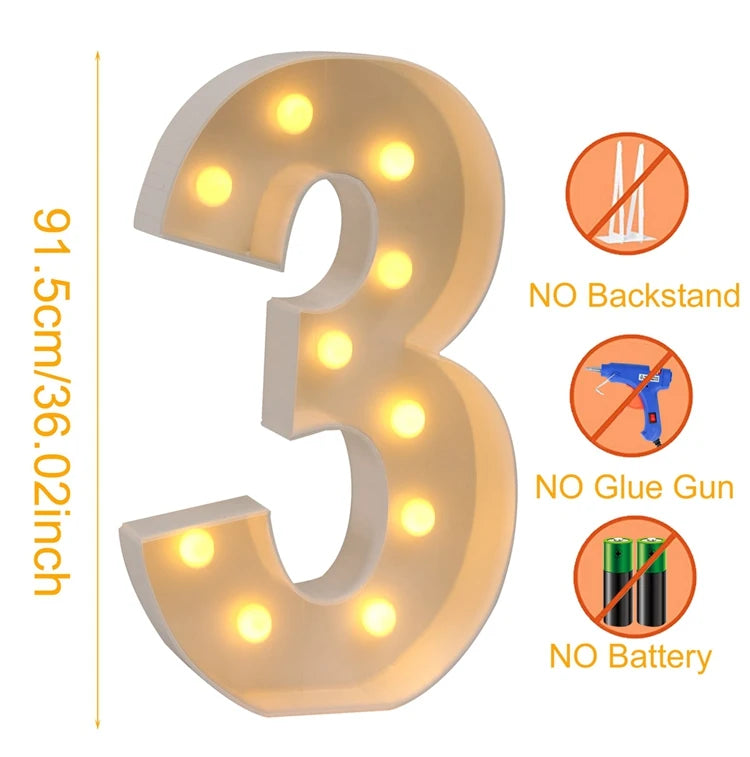91.5cm Giant Number Balloon Mosaic Frame – Light-Up Marquee Box for Birthday Party Decoration