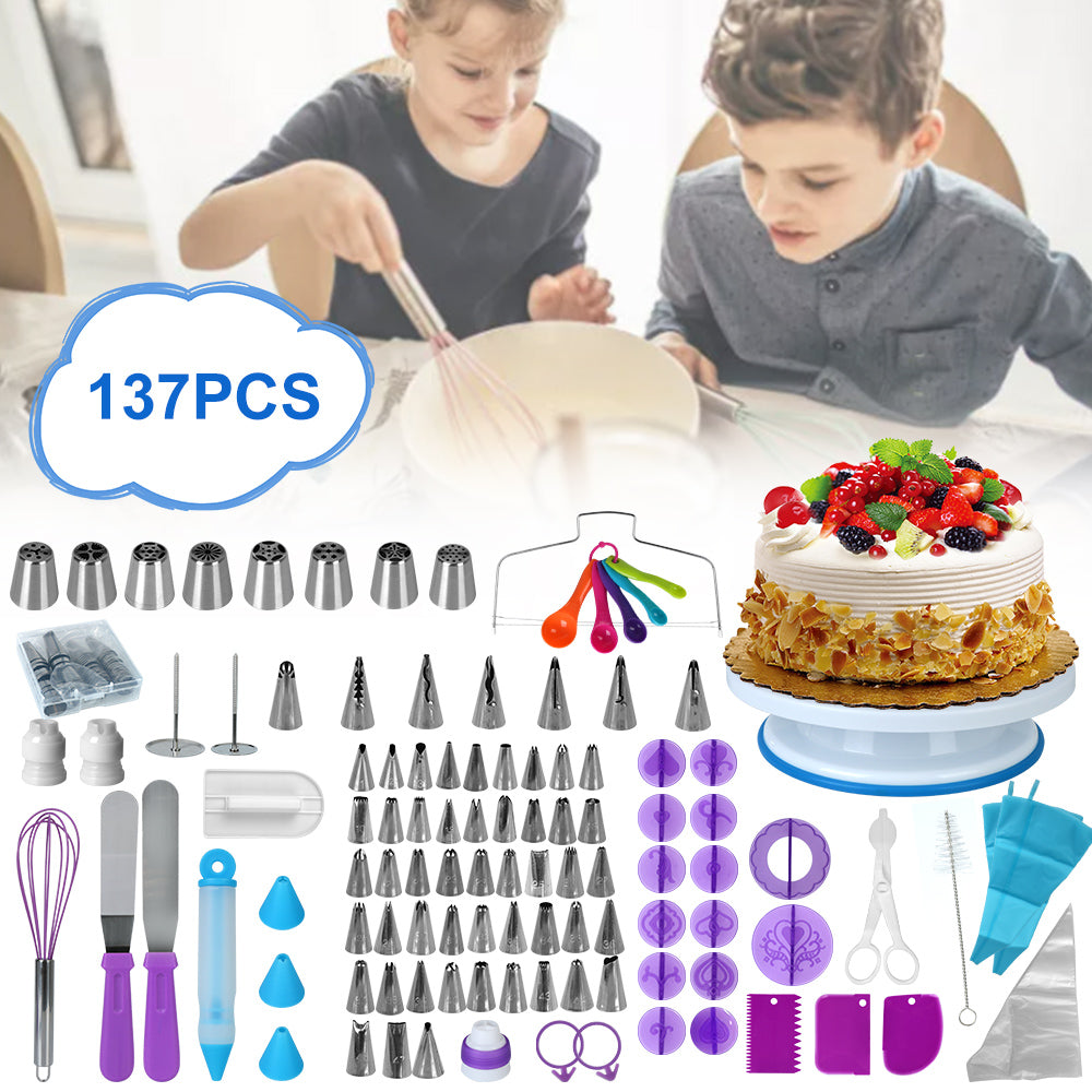 Rotating Stand Pastry Turntable Kit Cake Decorating Tools Kit Piping Nozzle 137Pcs Baking Tools Accessories Piping Bag Set