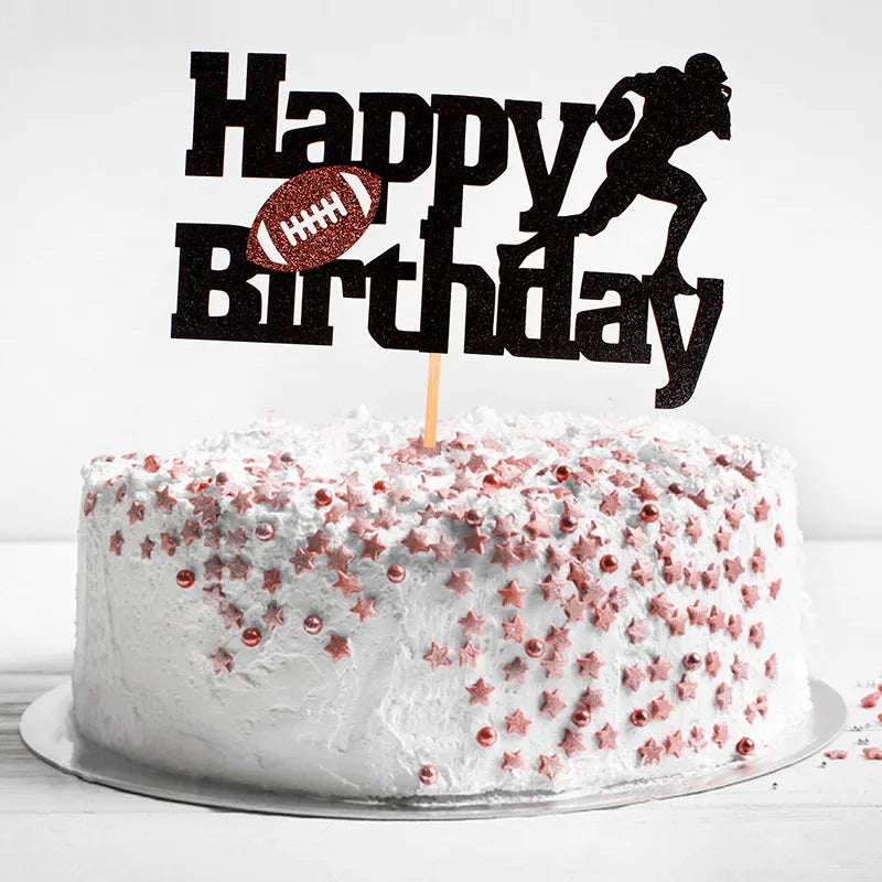Football & Rugby Cake Toppers – Happy Birthday Cupcake Picks for Sports Party & New Year Decorations