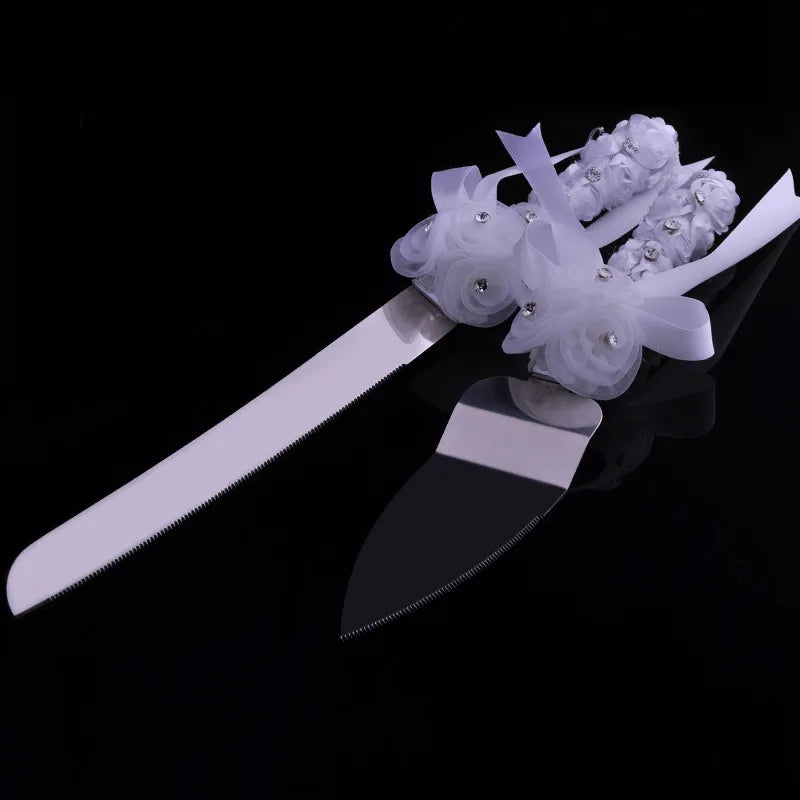 4PcsWedding Supplies Cake Knife,Pie Server Set and Wedding Champagne Glasses Set Bride and Groom Gifts for Wedding Birthday Show