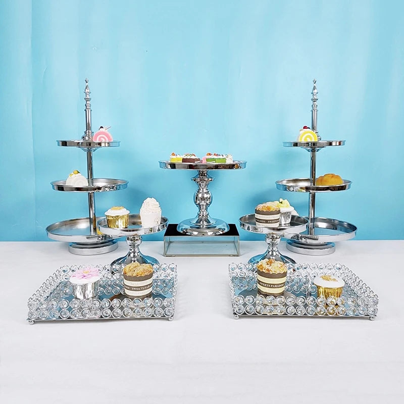 New arrive 3 tiers Cake Stand silver Decorating Supplies Cupcake Tower Stand Wedding Plates Set Metal