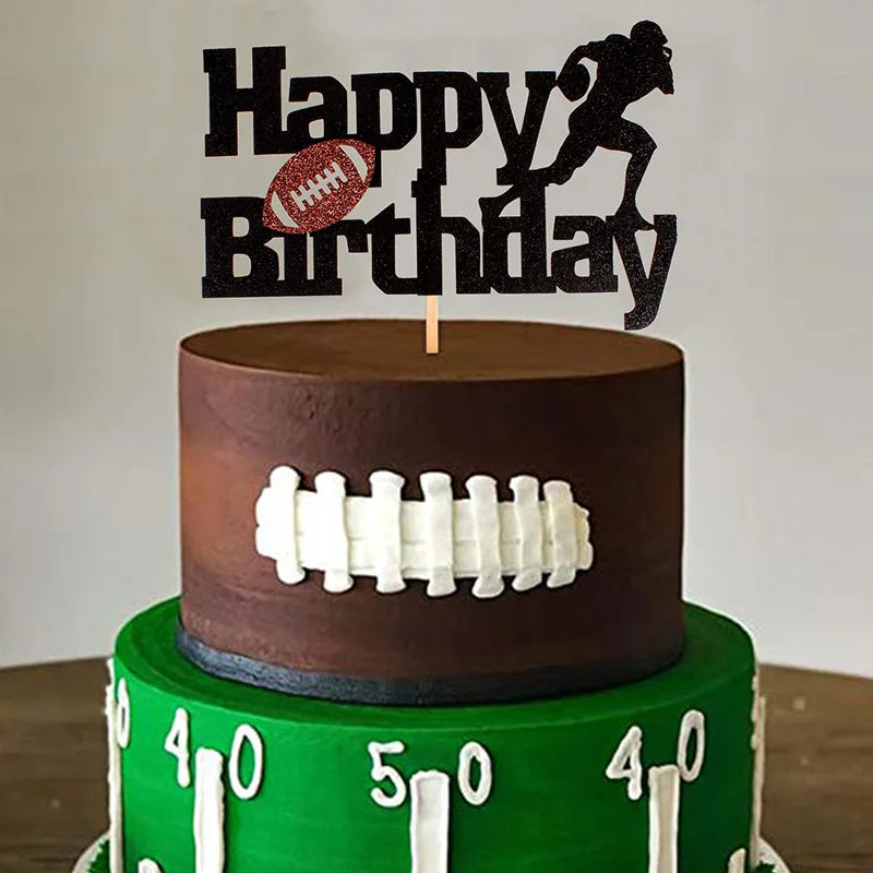 Football & Rugby Cake Toppers – Happy Birthday Cupcake Picks for Sports Party & New Year Decorations