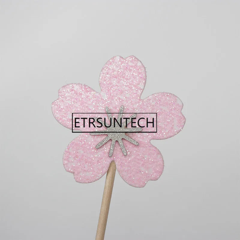 100sets Pink Cherry Blossoms Cupcake Toppers Girl Birthday Party Decorations Kids Sakura Cake Supplies Accessories Flower