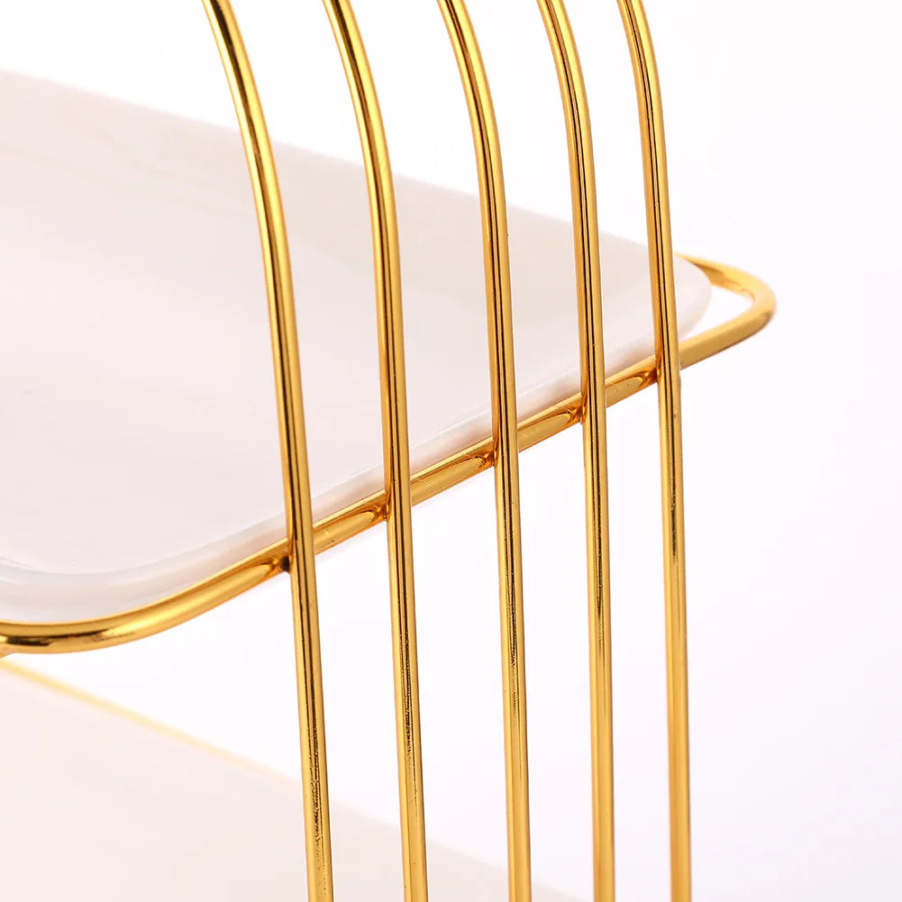 Crystal decoration double-layer ceramic metal snack rack kitchen supplies three-layer ceramic cake plate fruit plate