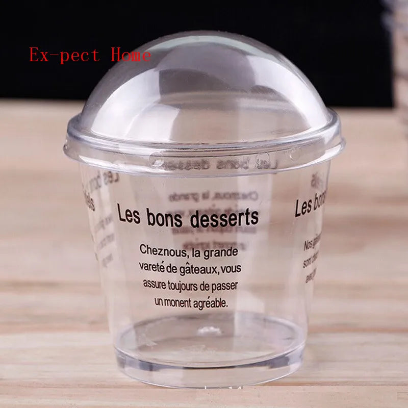 200pcs 180ml Plastic Tiramisu Cup Clear Mousse Cup Sawdust Cup with Dome Lid Disposable Dessert Cake Cups Party Supplies