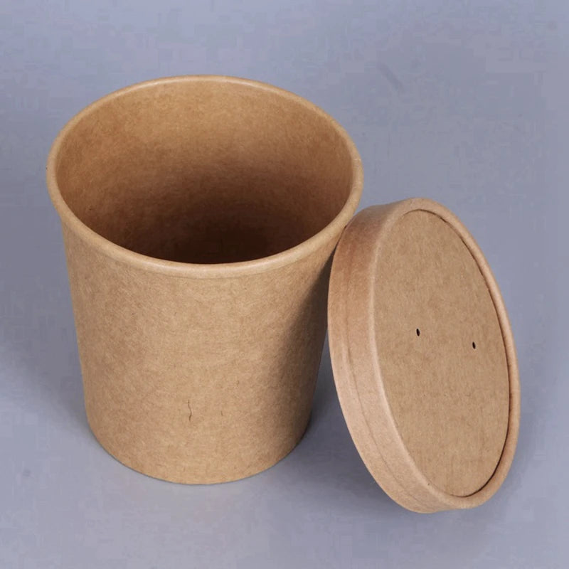 500 Pcs Disposable Kraft Paper Bowl Disposable Cups with Cover Paper Lunch Box Dessert Cake Bowls Party Supplies