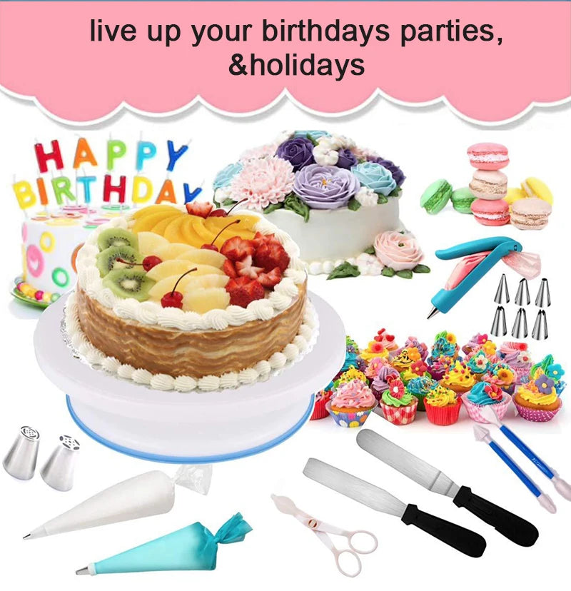 Cake Decorating Supplies Kit for Beginners, 237 Pieces, Ultimate Kitchen Patisserie & Baking Supplies Set with Turntable Stand