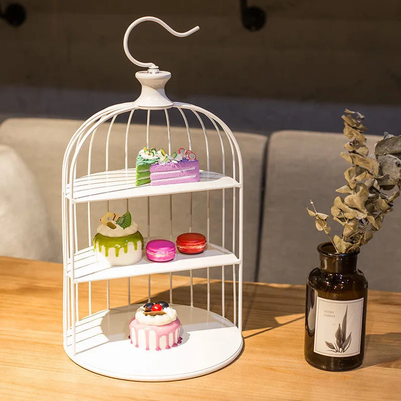 Wrought Iron Bird Cage Dessert Cake Display Stand Table Decoration Cake Rack Snack Holder Wedding Birthday Party Supplies