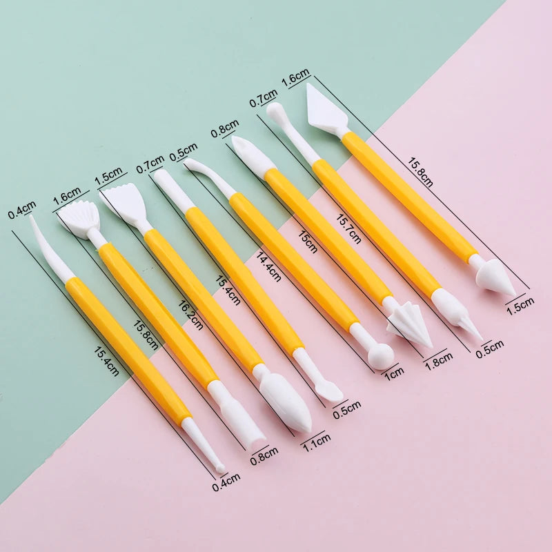 8pcs Fondant Cake Decorating Tools – Double-Ended Carving & Flower Modeling Set (16 Patterns)