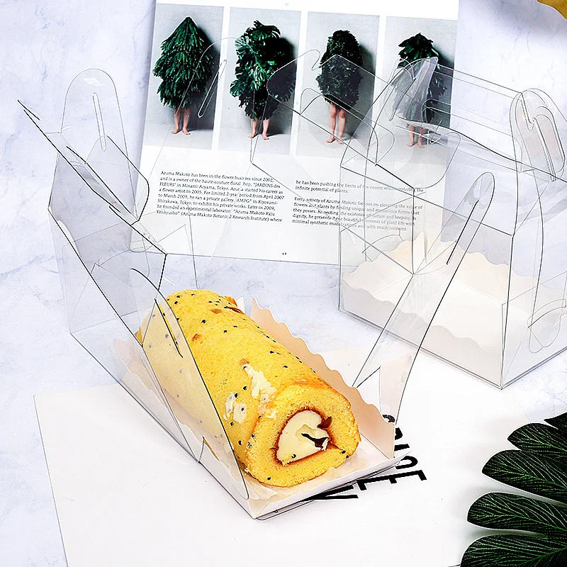 100Pcs/Lot Transparent Tote Boxes With Paper Tray For Baby Show Birthday Party Cake Decorating Supplies Cookies Food Package
