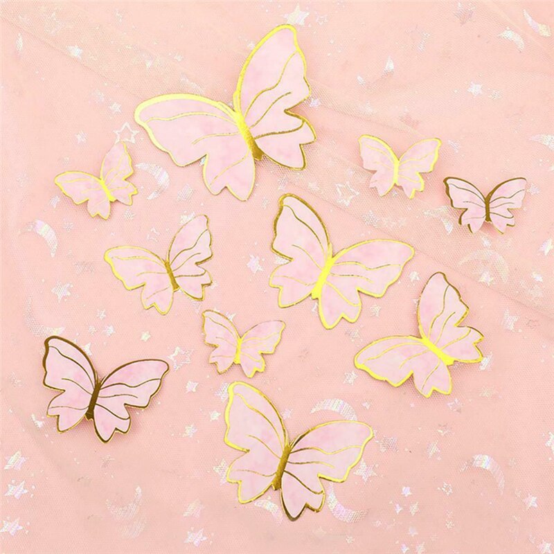 10Pcs Butterfly Cake Toppers Flags DIY Cupcake Topper Kids Girl Happy Birthday Wedding Party Baby Shower Baking Decoration