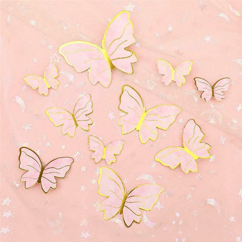 10Pcs Butterfly Cake Toppers Flags DIY Cupcake Topper Kids Girl Happy Birthday Wedding Party Baby Shower Baking Decoration