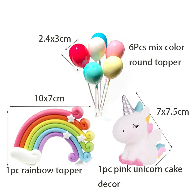 HUHULE 8pcs/set Unicorn Cake Topper Rainbow Cloud And Balloon Unicorn Party Gift For Girls Cake Decorating Baby Shower Supplies