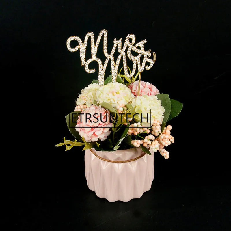 100pcs Mr & Mrs Crystal Rhinestone Cake Topper Wedding Anniversary Party Cake Decoration Supplies Accessories