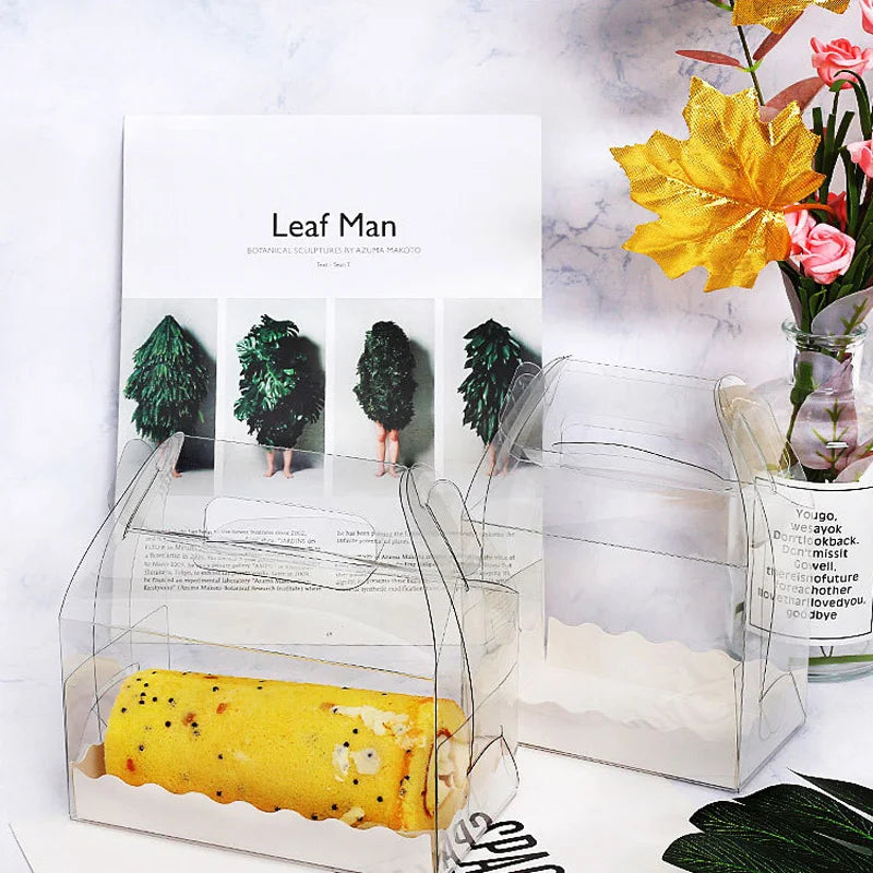 100Pcs/Lot Transparent Tote Boxes With Paper Tray For Baby Show Birthday Party Cake Decorating Supplies Cookies Food Package