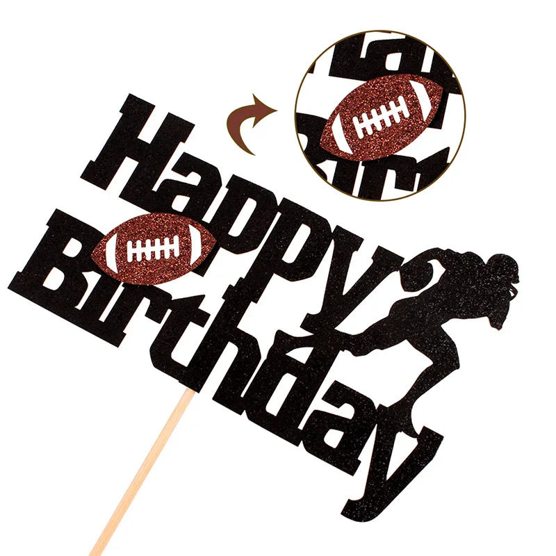 Football & Rugby Cake Toppers – Happy Birthday Cupcake Picks for Sports Party & New Year Decorations