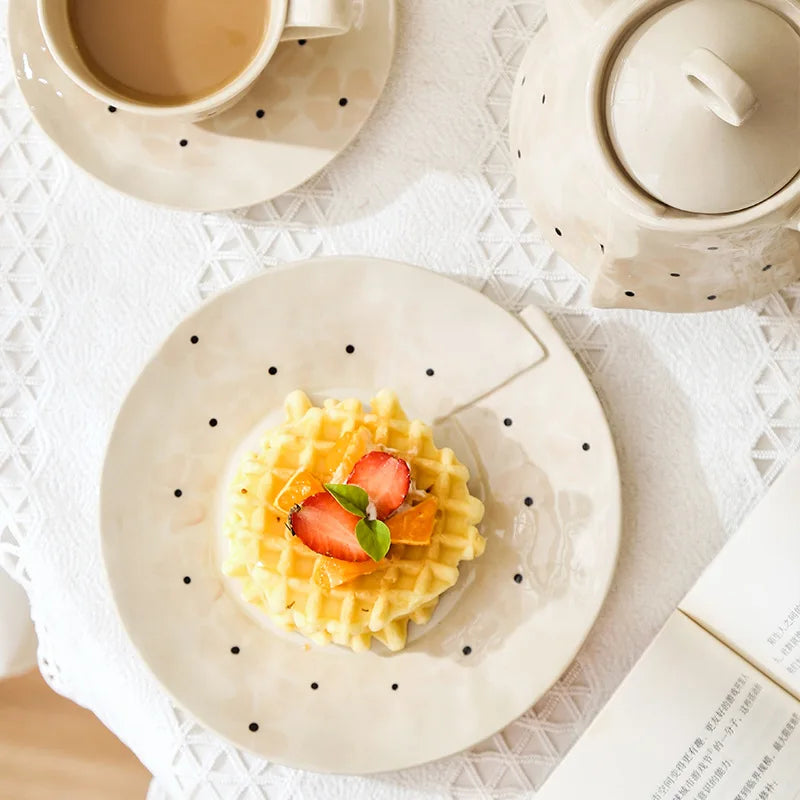 Irregular Teapot Ceramics Coffee Pot Coffee Cup Saucer Cake Dessert Plate Home Kitchen Supplies Porcelain Mug Tea Set Kettle