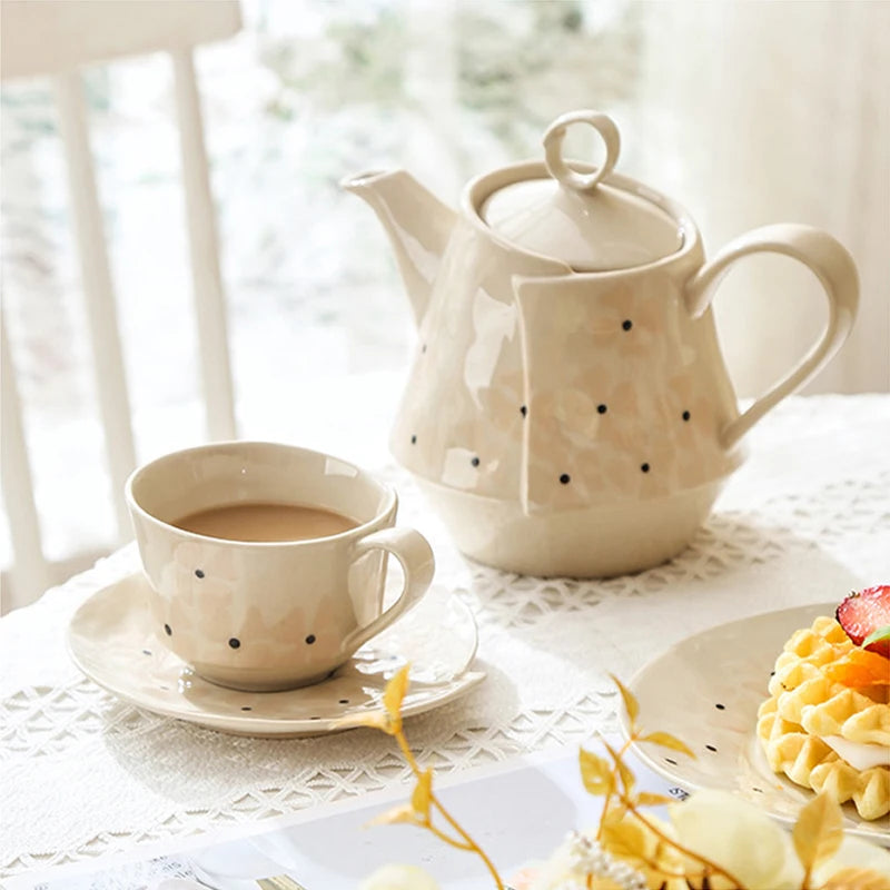 Irregular Teapot Ceramics Coffee Pot Coffee Cup Saucer Cake Dessert Plate Home Kitchen Supplies Porcelain Mug Tea Set Kettle