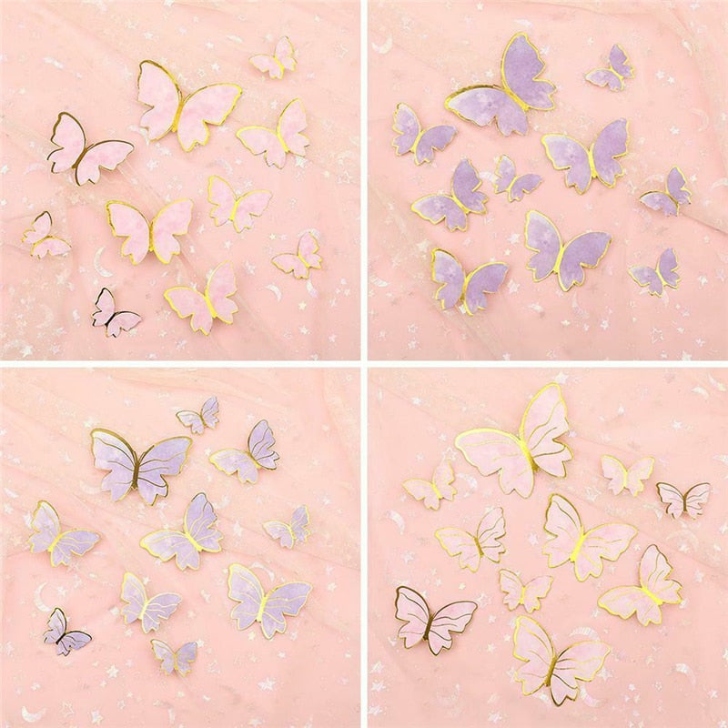 10Pcs Butterfly Cake Toppers Flags DIY Cupcake Topper Kids Girl Happy Birthday Wedding Party Baby Shower Baking Decoration