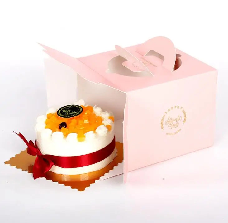 50pcs/lot 4 Colors 4/6/8/10 inch cake box With handle Kraft paper cheese cake box kids Birthday wedding home Party supply SN686