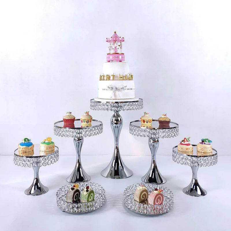 7-9 Cake Decorating Supplies Crystals Cake Stand Cupcake Stand Wedding Plates Set Metal Round Party Dessert Display Decor Tray