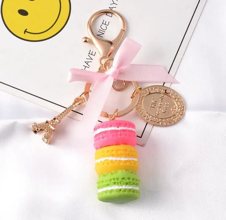 Resin Macaron Cake Keychain Metal Eiffel Tower Bag Charm keyring Wedding Supplies Keychain Favor DHL SN1980