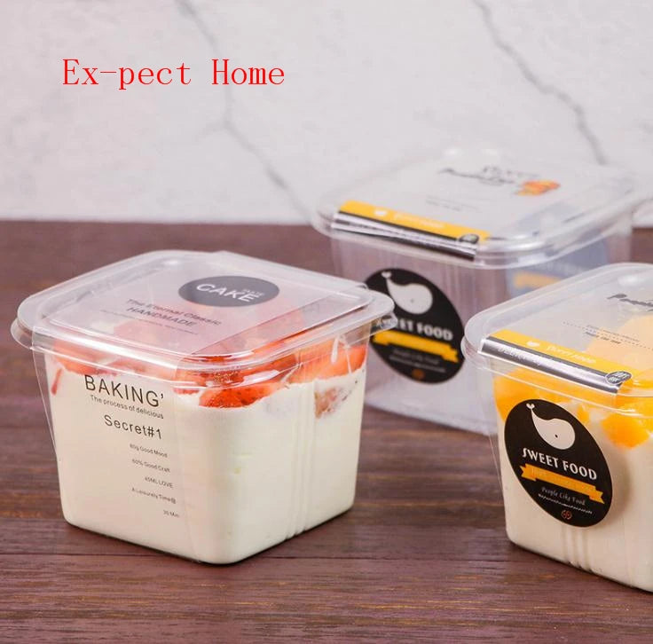 Clear Cake Box Transparent Square Mousse Plastic Cupcake Boxes With Lid Yoghourt Pudding Wedding Party Supplies 1200sets
