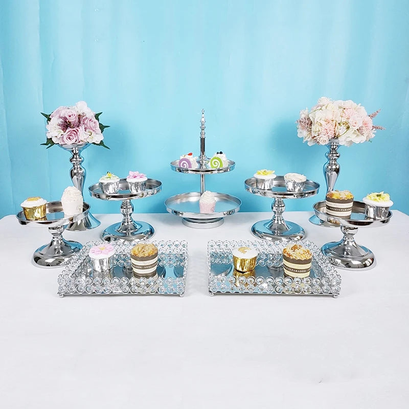 New arrive 3 tiers Cake Stand silver Decorating Supplies Cupcake Tower Stand Wedding Plates Set Metal