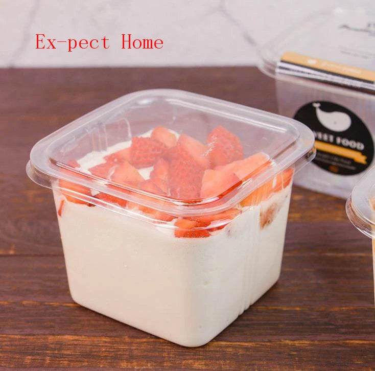 Clear Cake Box Transparent Square Mousse Plastic Cupcake Boxes With Lid Yoghourt Pudding Wedding Party Supplies 600sets