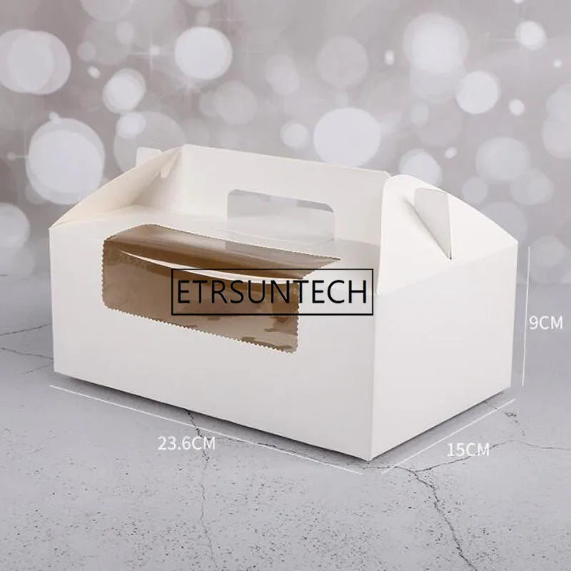 100pcs Paper Cupcake Box With Window 6 Holes Cake Muffin Packing Boxes Wedding Birthday Gift Holder Packaging Supplies