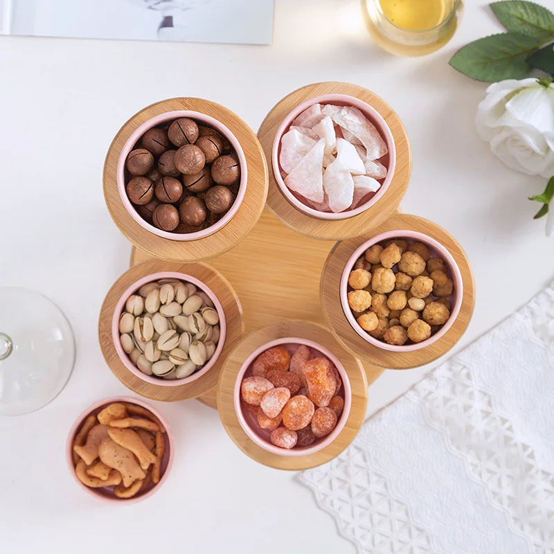 Cross-border supply of ceramic cake bowl hotel salad ice cream bowl pudding cup dessert dish rotating layer bamboo rack