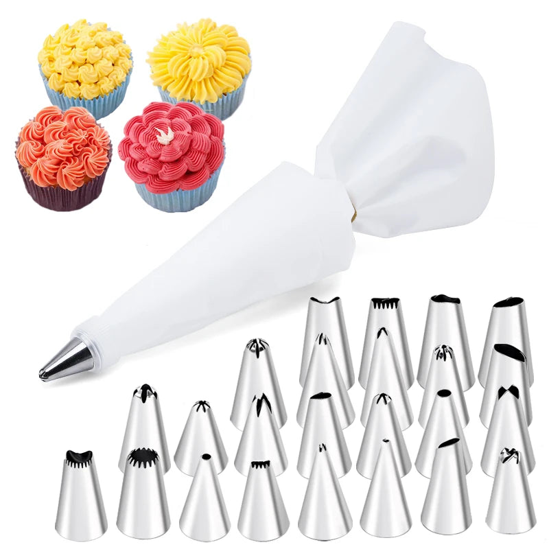 14/26/29pcs Cream Nozzles & Pastry Tools Set – Cake Decorating Tips with Bags for Baking & Confectionery