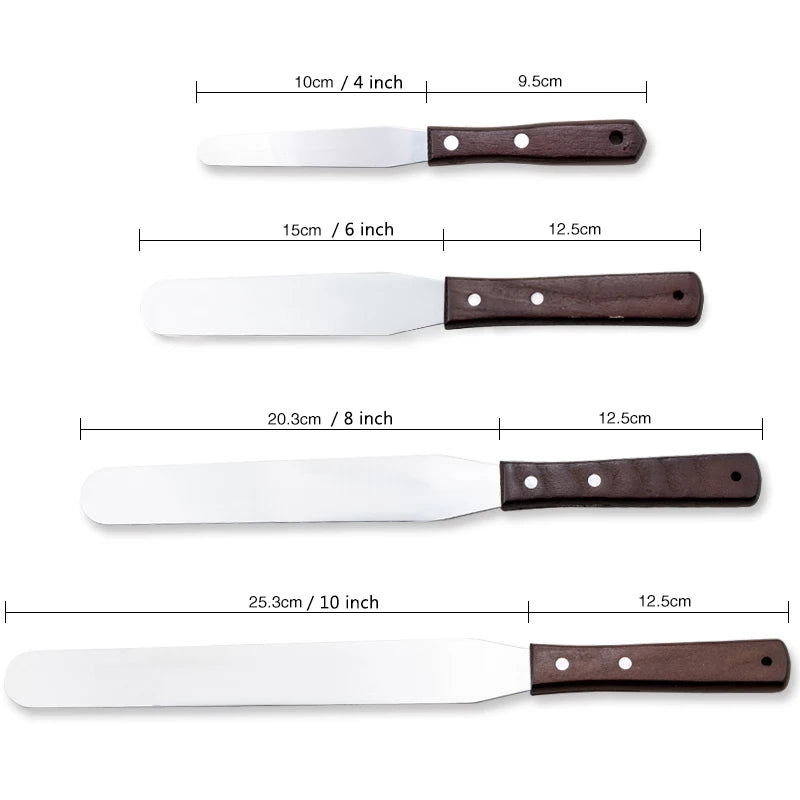 Stainless Steel Cake Spatula with Wood Handle – 4, 6, 8, 10 Inch Icing & Smoothing Tool