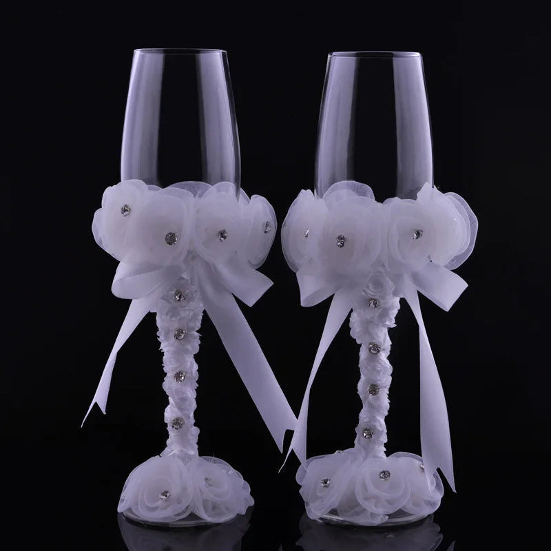 4PcsWedding Supplies Cake Knife,Pie Server Set and Wedding Champagne Glasses Set Bride and Groom Gifts for Wedding Birthday Show