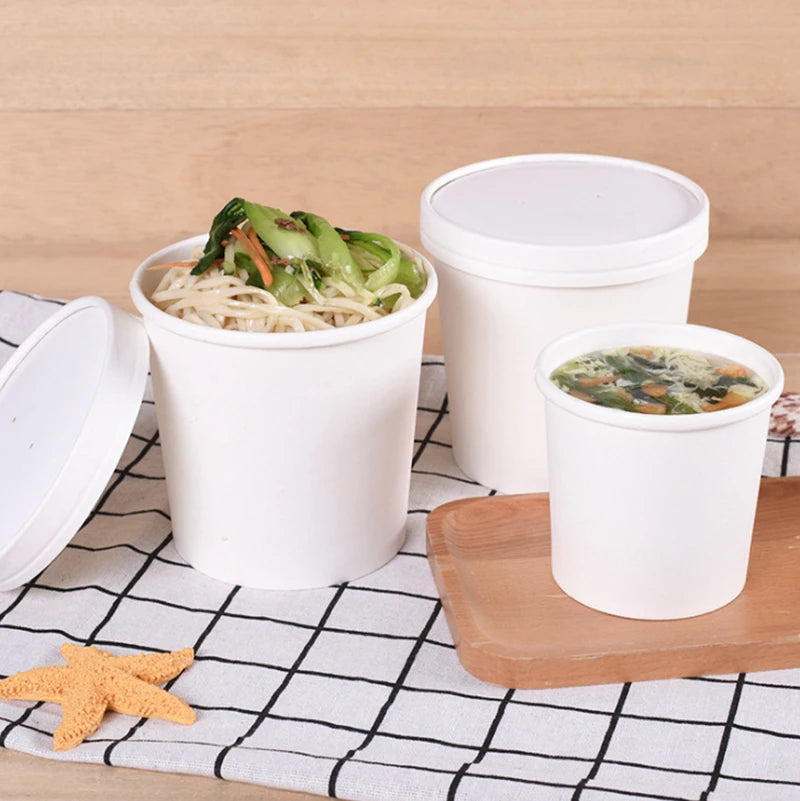 500 Pcs Disposable Kraft Paper Bowl Disposable Cups with Cover Paper Lunch Box Dessert Cake Bowls Party Supplies