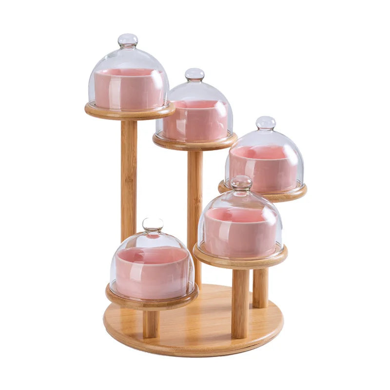 Cross-border supply of ceramic cake bowl hotel salad ice cream bowl pudding cup dessert dish rotating layer bamboo rack
