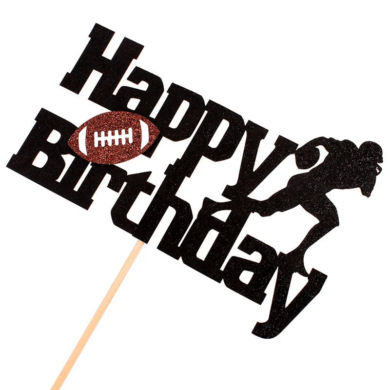 Football & Rugby Cake Toppers – Happy Birthday Cupcake Picks for Sports Party & New Year Decorations