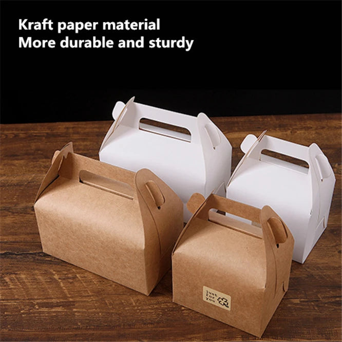 200pcs Kraft cardboard packing gift box With Handle handmade Cake candy For Wedding birthday Decoration Event Party Supplies