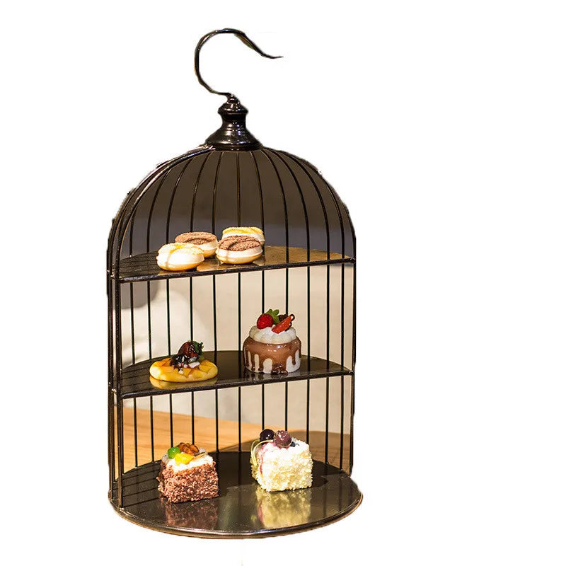 Wrought Iron Bird Cage Dessert Cake Display Stand Table Decoration Cake Rack Snack Holder Wedding Birthday Party Supplies