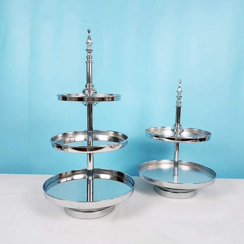 New arrive 3 tiers Cake Stand silver Decorating Supplies Cupcake Tower Stand Wedding Plates Set Metal