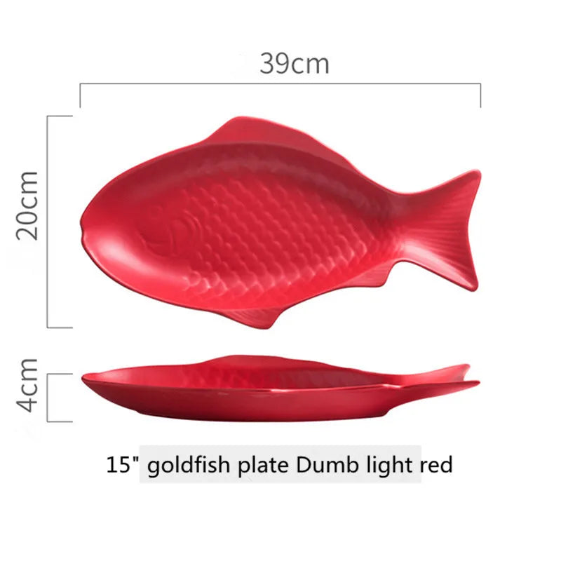 Hotel Supplies 15 inch Fish shaped Dish Dish Dessert Area Cake Dish Solid Color Glazed Ceramic Dish
