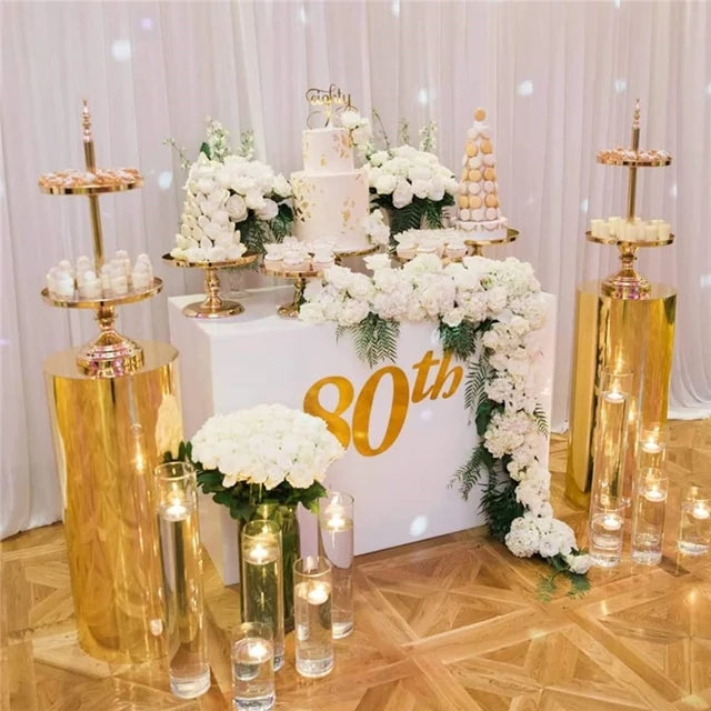 New Coming Wedding rose gold Mirror Dessert Table Wedding Mirror Cake Holder Wedding Round Plinth Stand Supplies 467