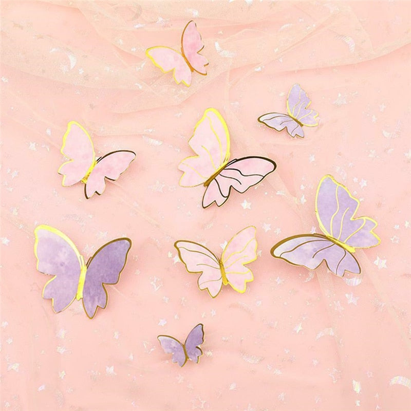 10Pcs Butterfly Cake Toppers Flags DIY Cupcake Topper Kids Girl Happy Birthday Wedding Party Baby Shower Baking Decoration