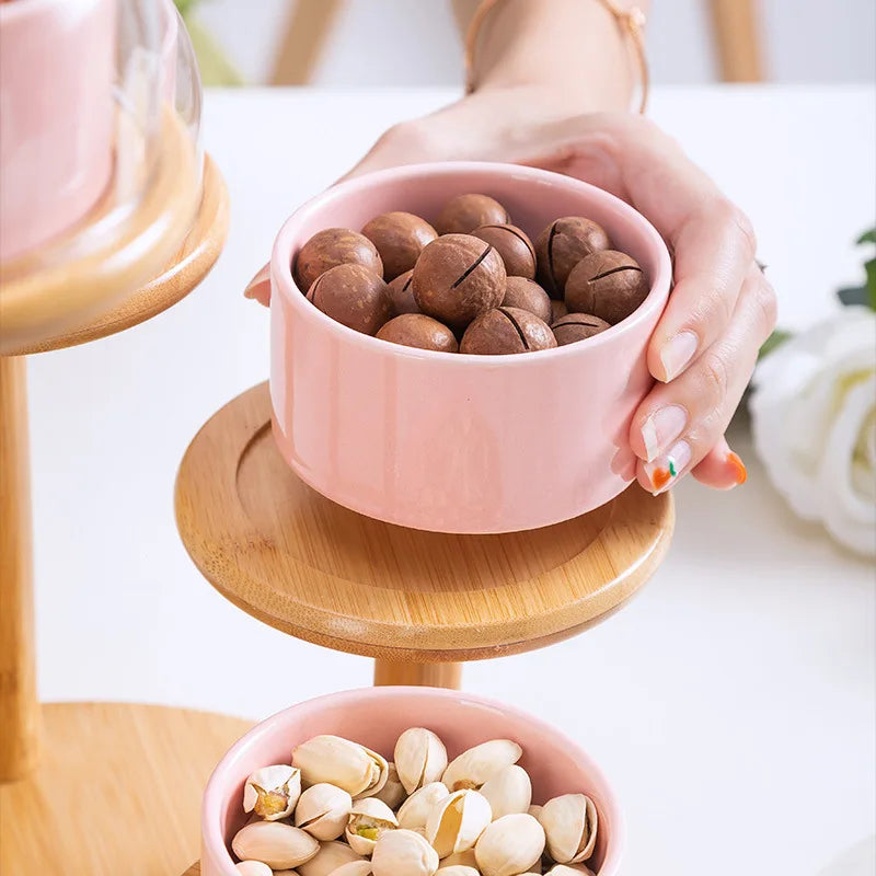 Cross-border supply of ceramic cake bowl hotel salad ice cream bowl pudding cup dessert dish rotating layer bamboo rack