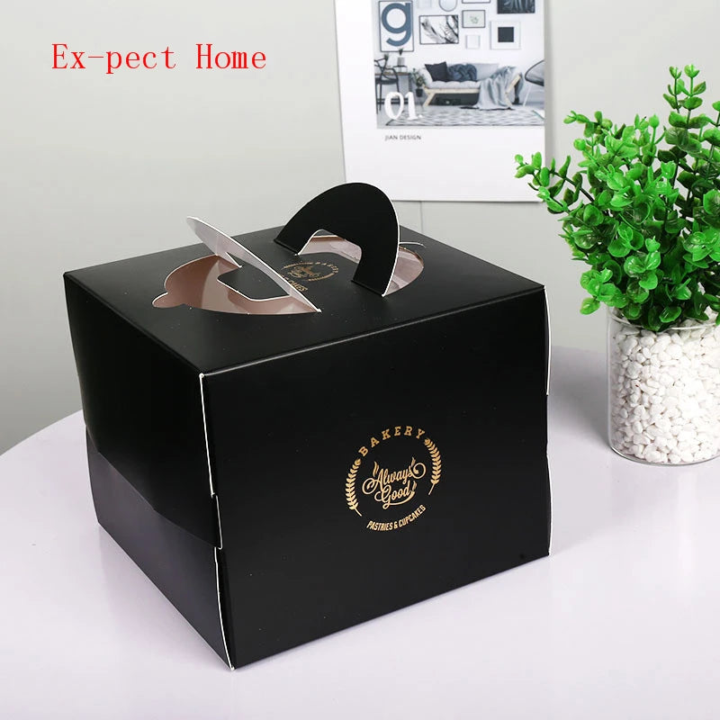 100pcs/lot 4 Colors 4/6/8/10 inch cake box With handle Kraft paper cheese cake box kids Birthday wedding home Party supply