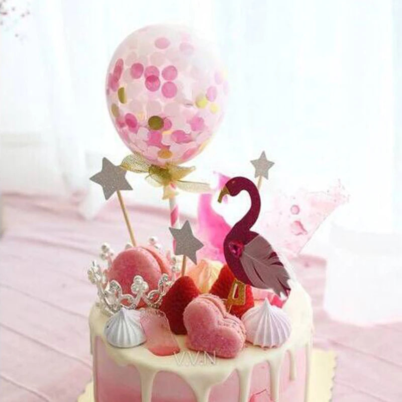 Pink Flamingo Cake Topper Balloon Cake Flags Birthday Kids Favors Cake Decoration Cupcake Topper tableware Wedding Dessert Decor
