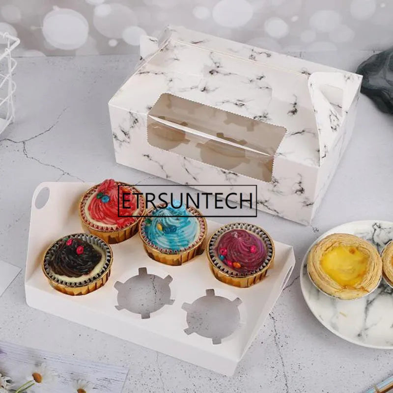 100pcs Paper Cupcake Box With Window 6 Holes Cake Muffin Packing Boxes Wedding Birthday Gift Holder Packaging Supplies